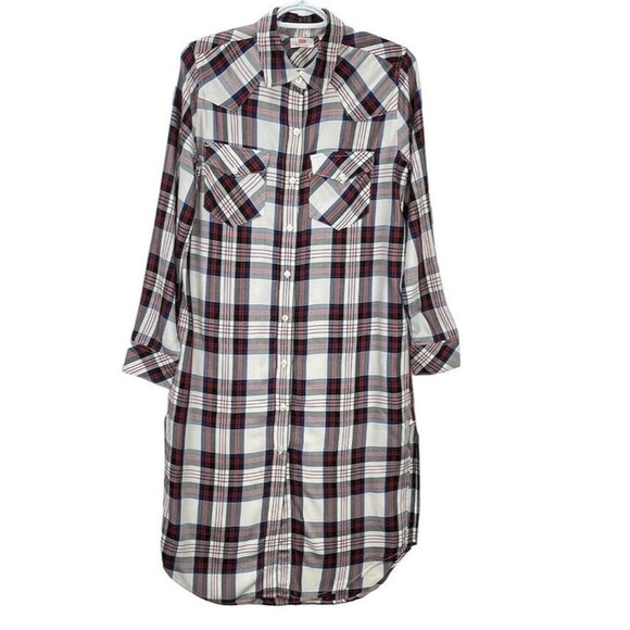 Levi's Dresses & Skirts - Levis Plaid Flora Shirt Dress XS Womens Midi Westerns Side Slits